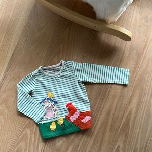 Baby Boden Chicken Appliqué Striped Top - Like New